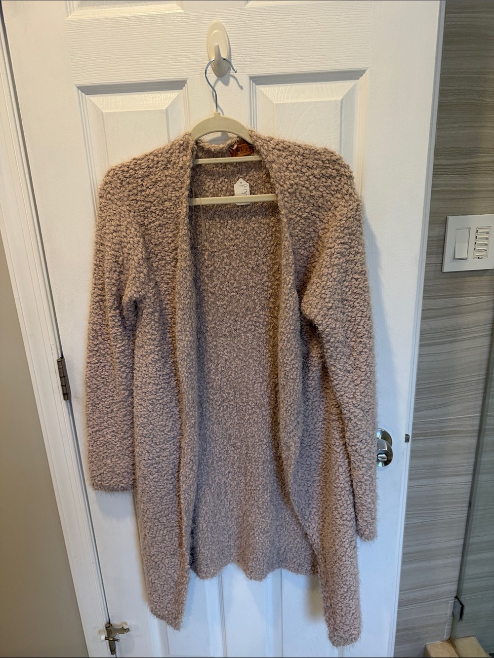 POL Bouclé Open Cardigan in Light Taupe